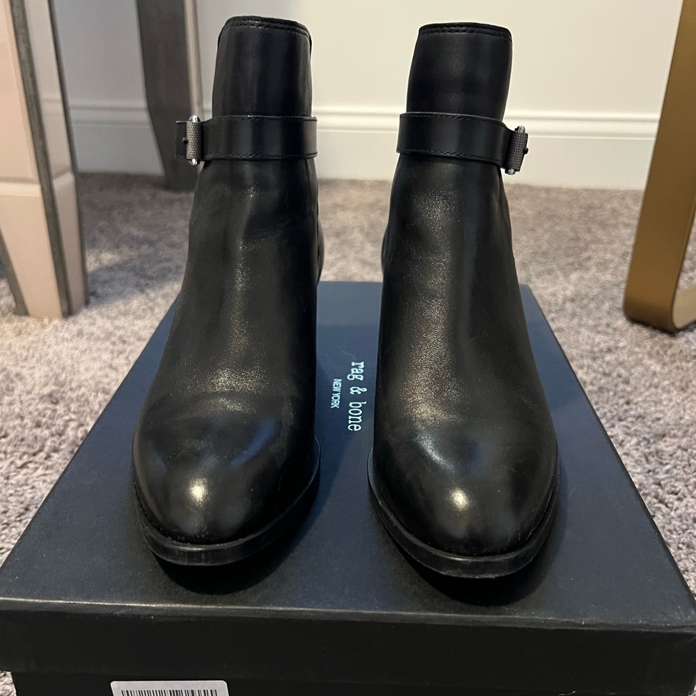 Rag & Bone walker Buckle Leather Booties Black Size 36 (6)